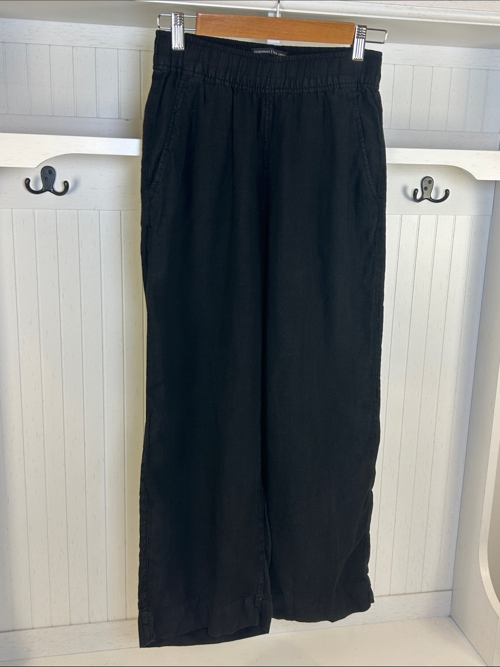 Tahari 100% Linen Black Wide Leg Pull On Pants S